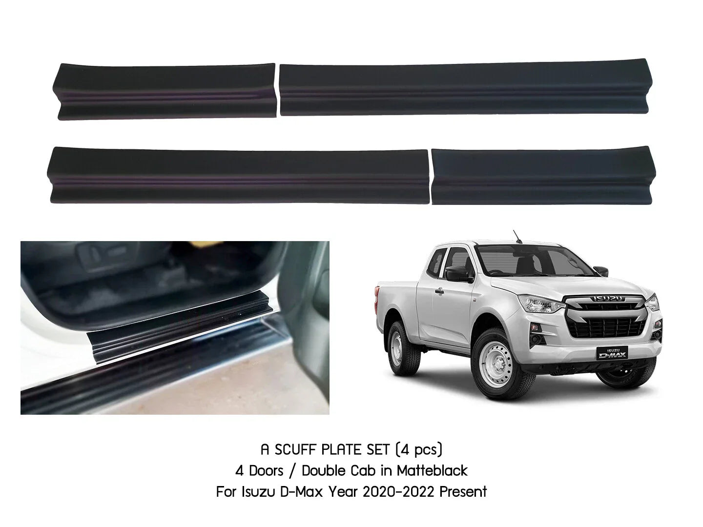 4 x Matte Black Sill Scuff Plates for Isuzu D-Max Crew Cab (2020-2022)