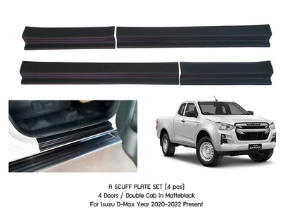 4 x Matte Black Sill Scuff Plates for Isuzu D-Max Crew Cab (2020-2022)