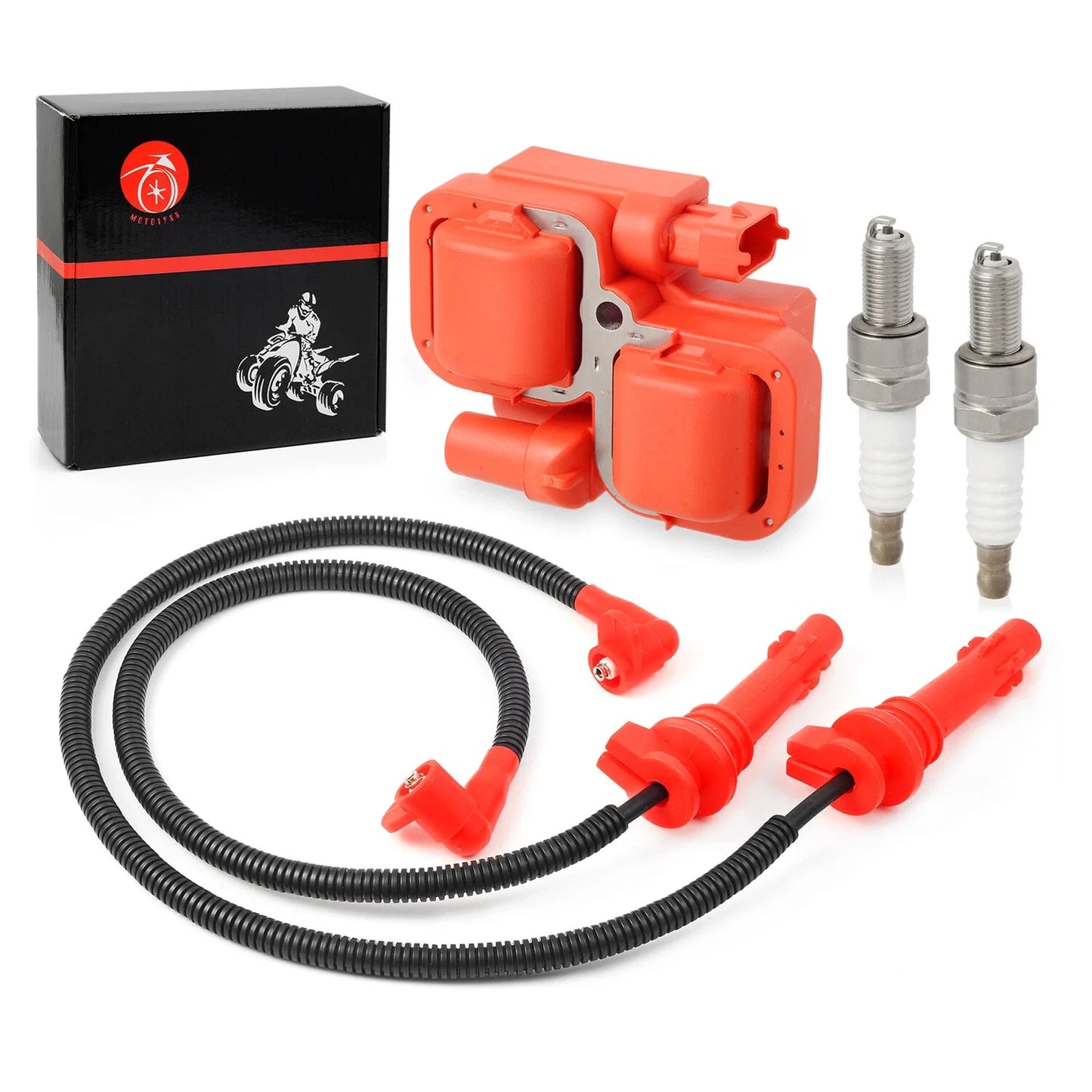 4 x Ignition coil & Spark plug wire cap for Polaris RZR XP 900 (2011–2014)