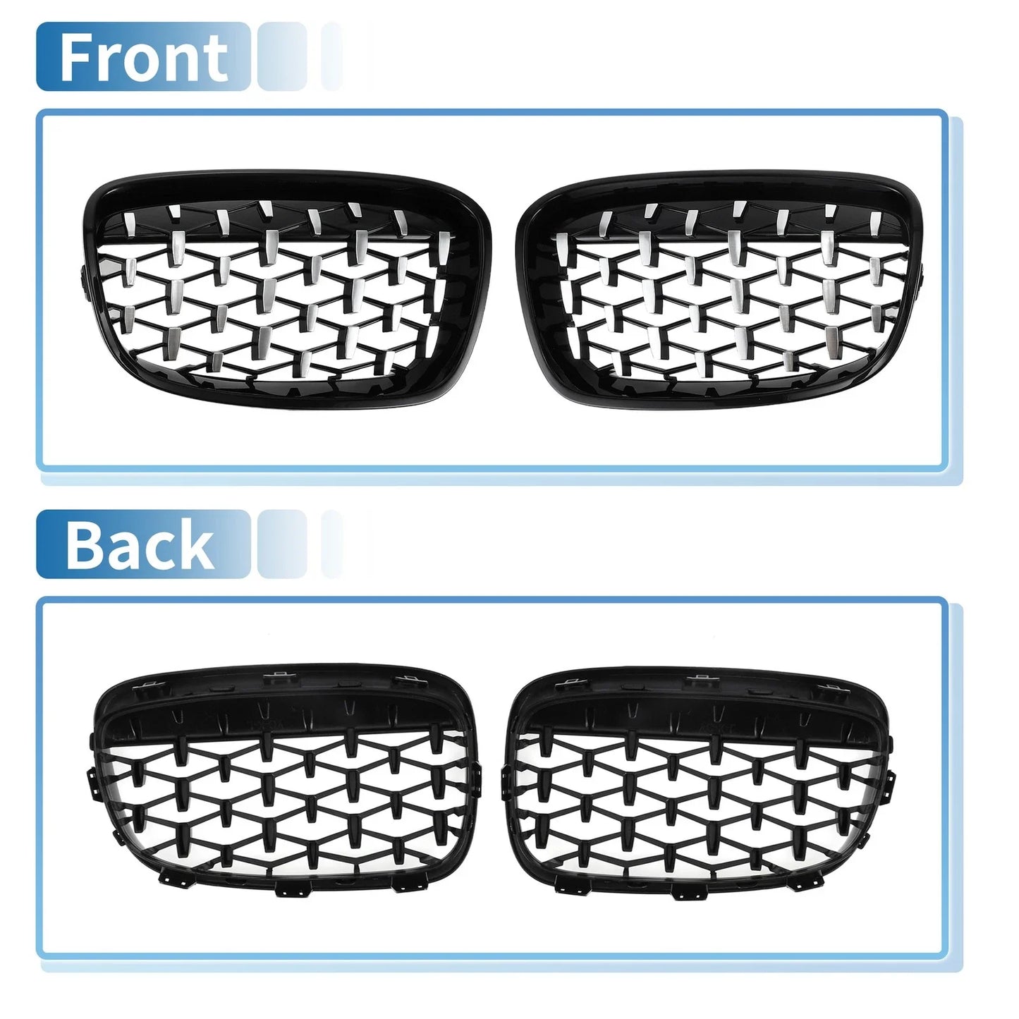 Front Upper Bumper Grille Grill for BMW 1 Series Half Chrome Silver Tone
