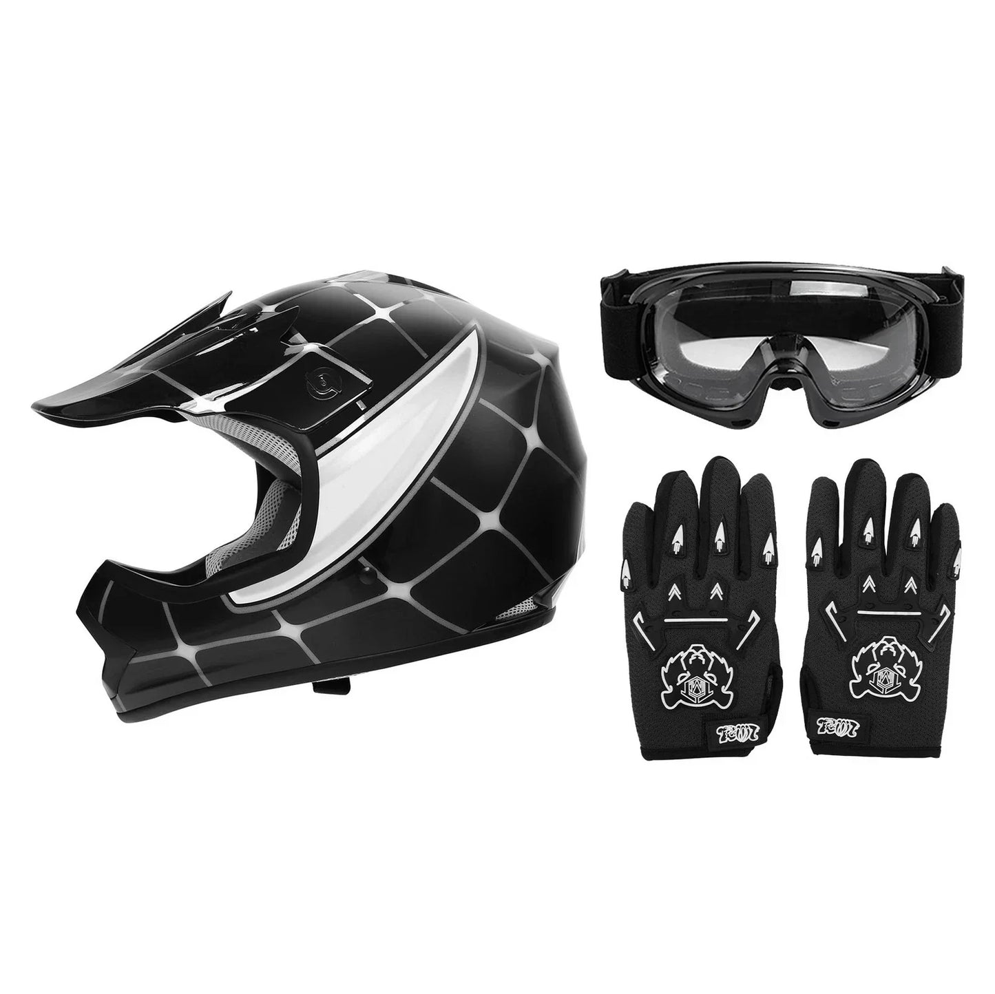 Youth Dirt Bike Helmet & Goggles Set for ATV - Sizes S, M, L, XL (DOT)