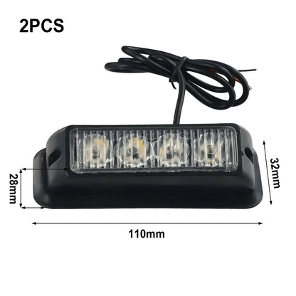 2 x 4-LED Amber Light Lamp Recovery Flashing Breakdown Strobe Grill 12-24V