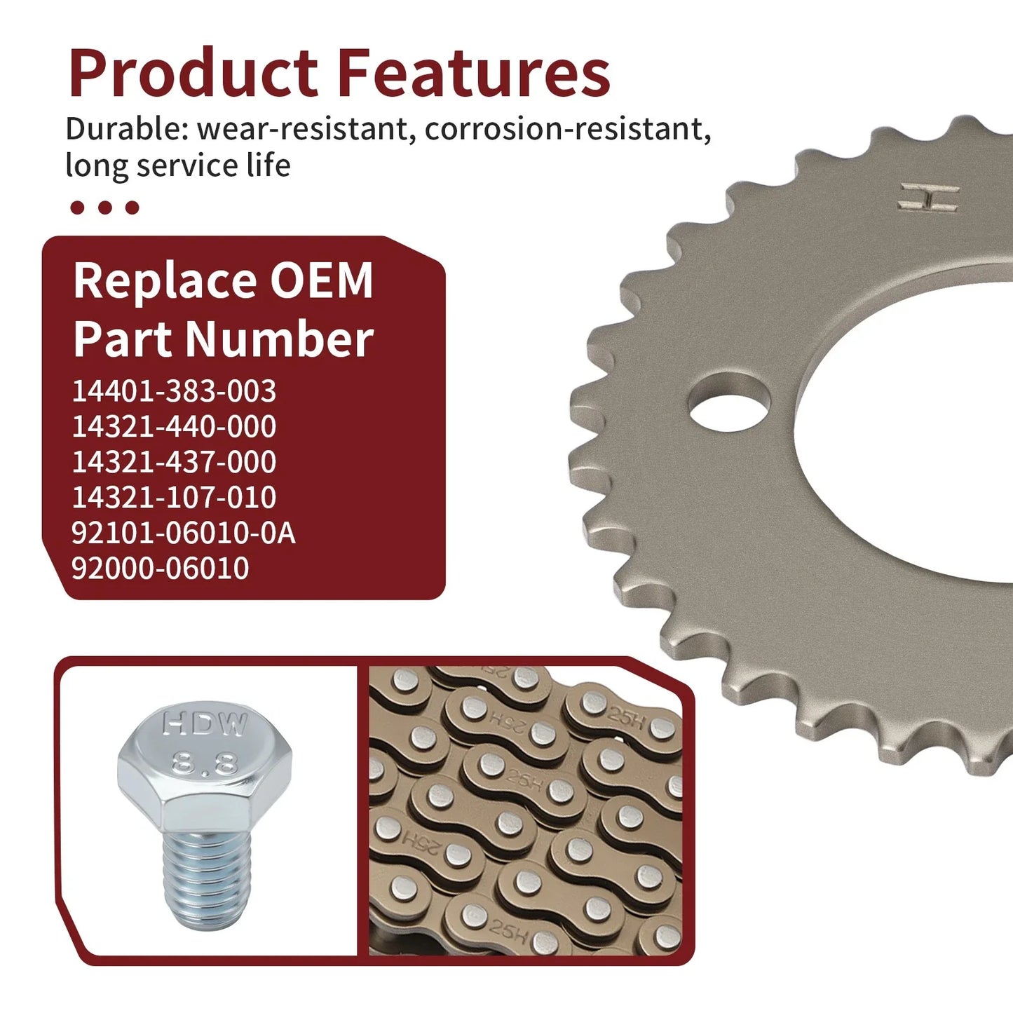 2 x Cam Chain Sprocket & Cam Chain for Honda XL100/125
