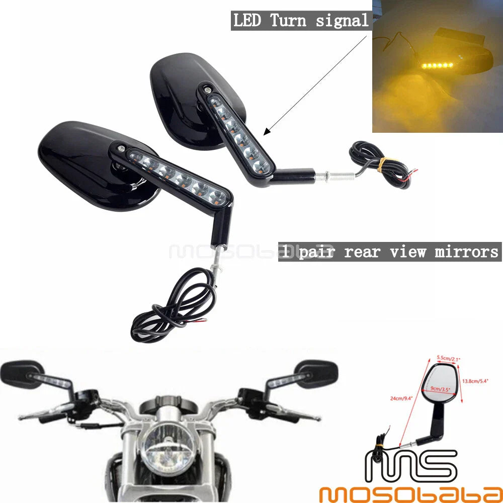 Black LED Turn Signal Mirrors for Harley V-Rod Muscle (2009-2017)