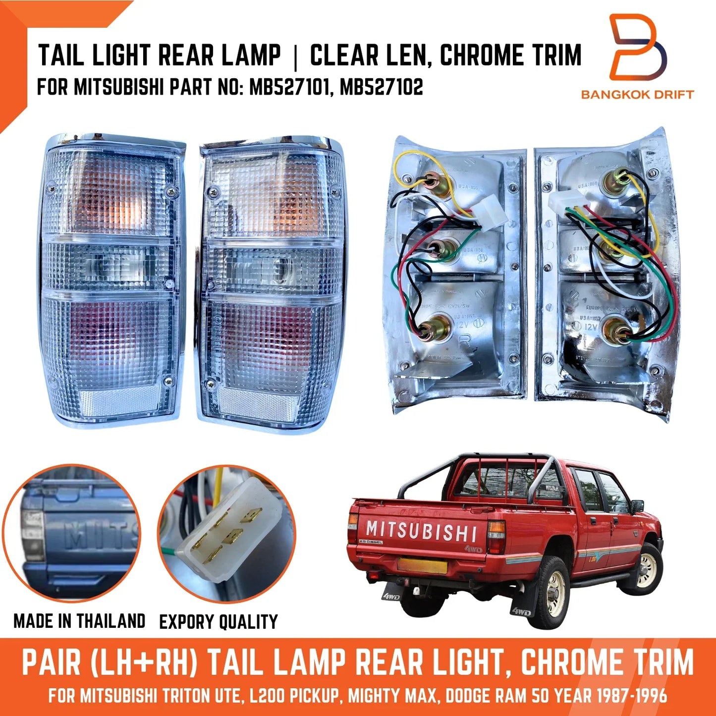 Chrome Clear Lens Rear Tail Light for Mitsubishi Triton Ute (1987-1996)