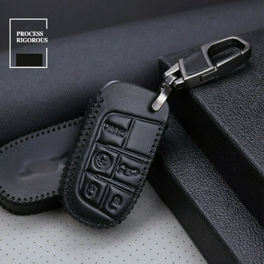 Leather Remote Key Cover Case Chain Holder for Jeep Cherokee