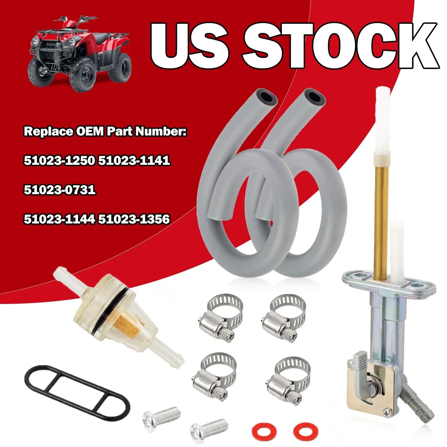 Fuel Valve Petcock & Screw for Kawasaki Bayou 220 300 KLF220 KLF300 (1986–2004)