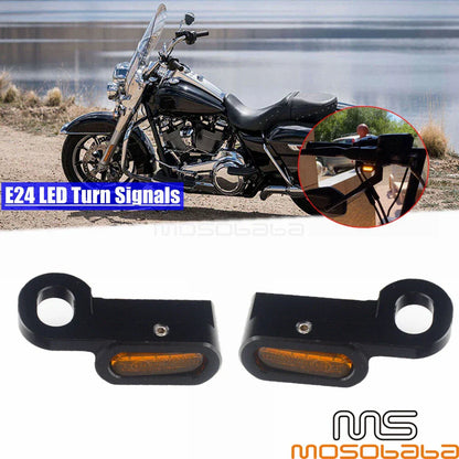 Black E4 LED Mini Front Turn Signal Lights for Harley Touring (2014-2021)