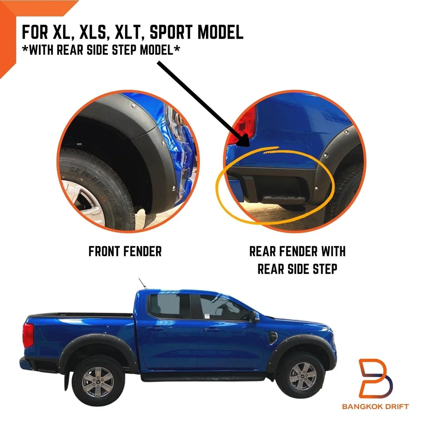 Matte Black Fender Flares for Ford Ranger 2022-2024 ()