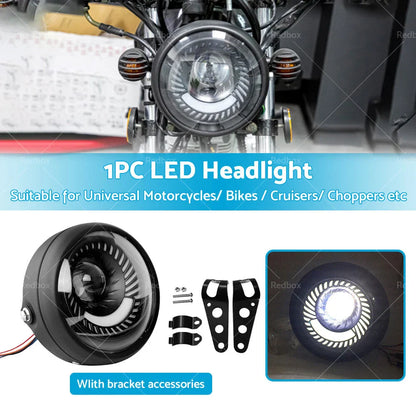 6.5" LED Headlight & Spiral Side Mount Bracket for Cafe Racer Motorcycle