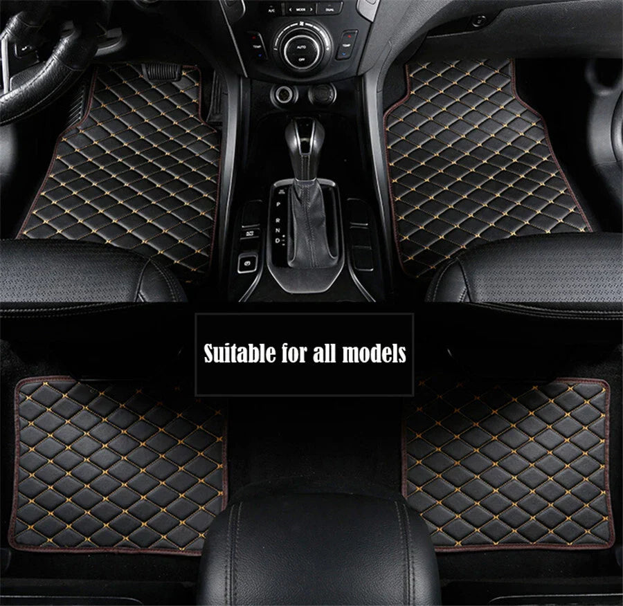 4 x PU Leather Car Floor Mats Black & Beige