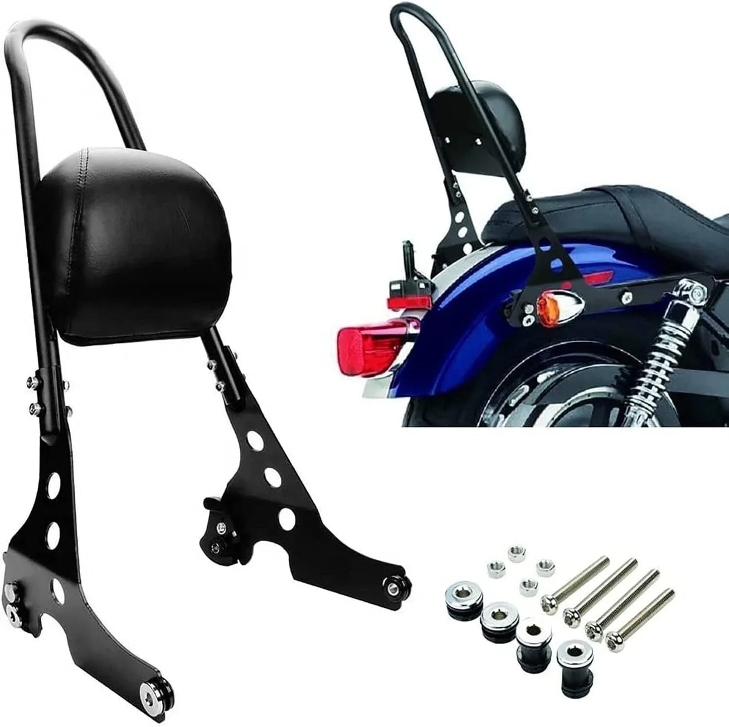 Black Passenger Backrest Sissy Bar Cushion Pad for Harley Sportster XL883 XL1200
