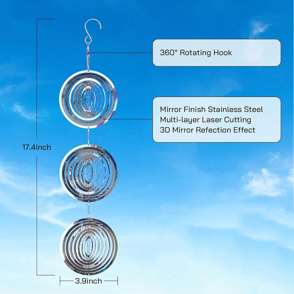 3 x Bird Deterrents Reflective 3D Stainless Steel Wind Spinners for Outside