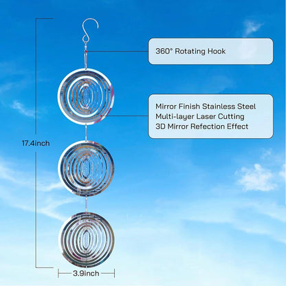 3 x Bird Deterrents Reflective 3D Stainless Steel Wind Spinners for Outside
