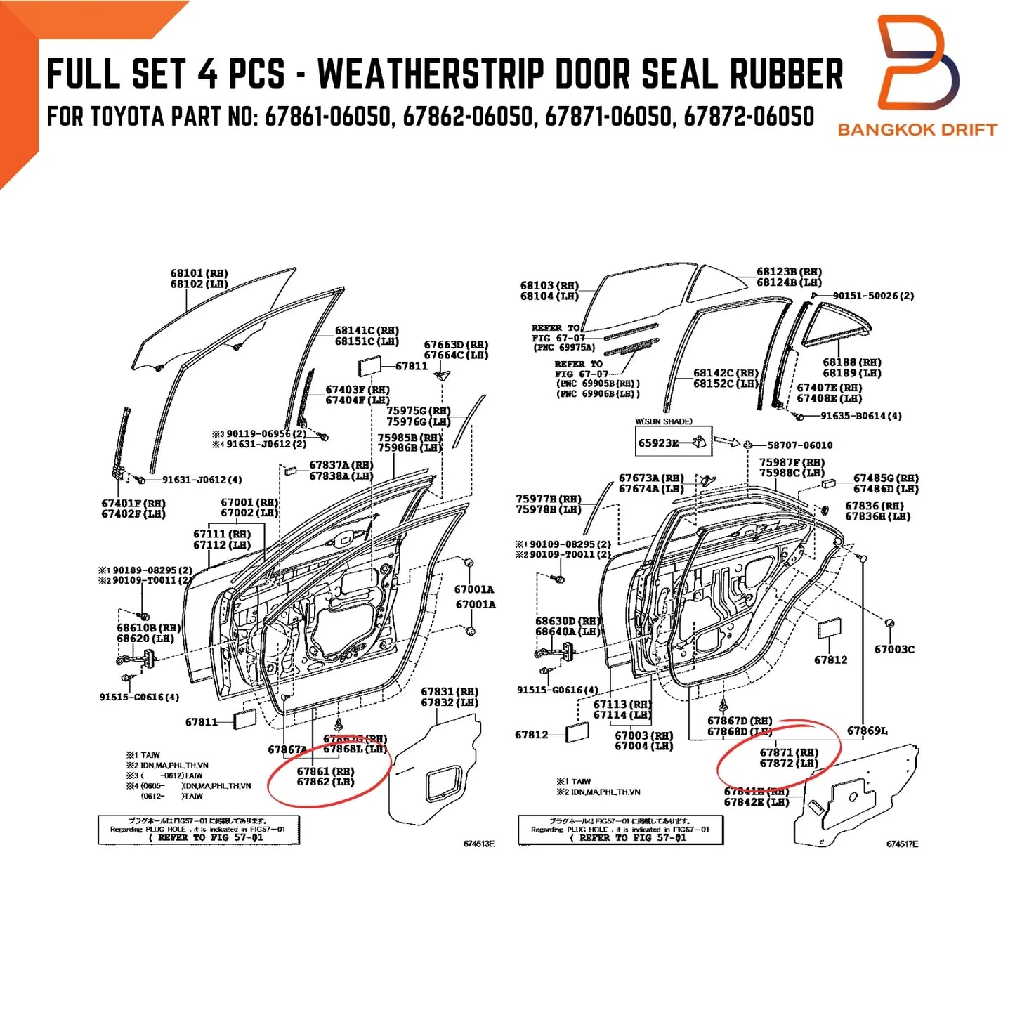 Rubber Weatherstrip Seal for Toyota Camry ACV40 (2007-2011)