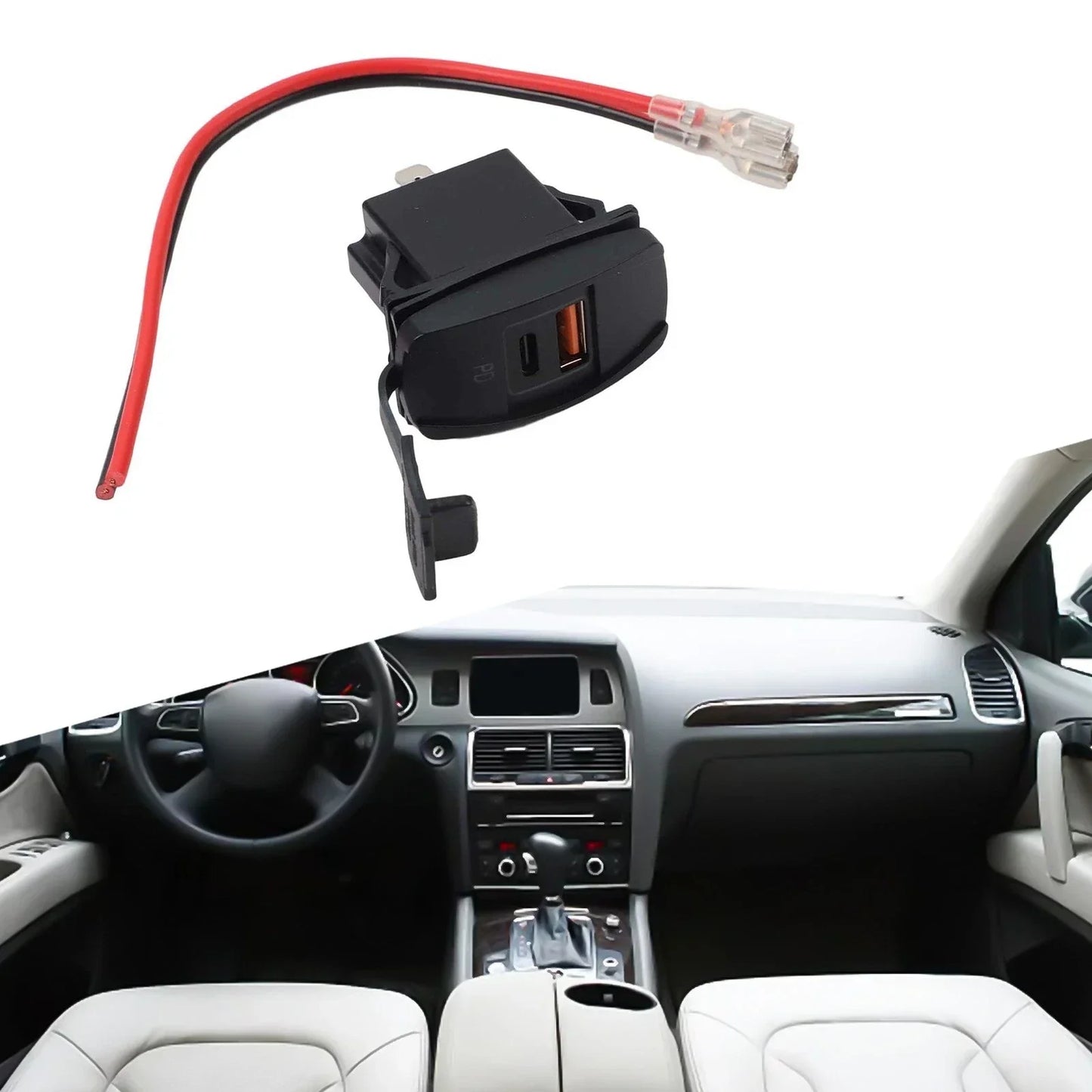 Rocker Switch Dual USB Charger PD and QC3.0 Port with LED Power Socket for Car