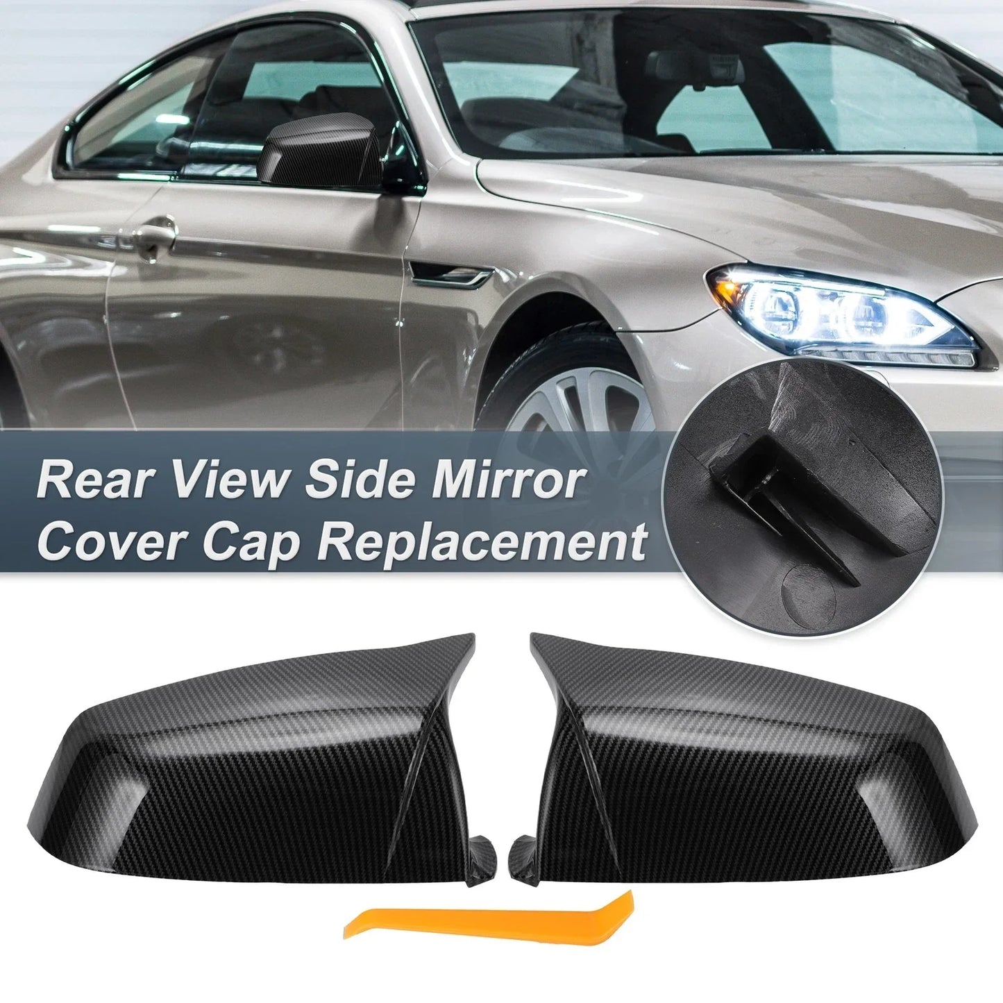 Rearview Mirror Cover Cap Black Carbon Fiber for BMW E60 E61 F10 F11 E63