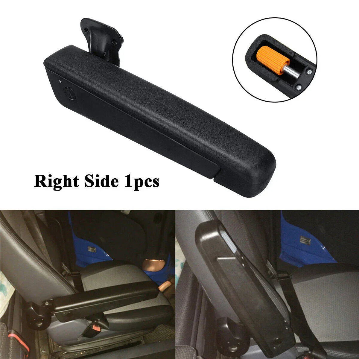 Black PU Leather Adjustable Right Seat Armrest for Car RV Van Truck