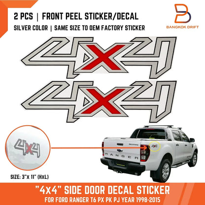 Silver 4x4 Side Rear Decal Sticker for Ford Ranger (1998-2015)