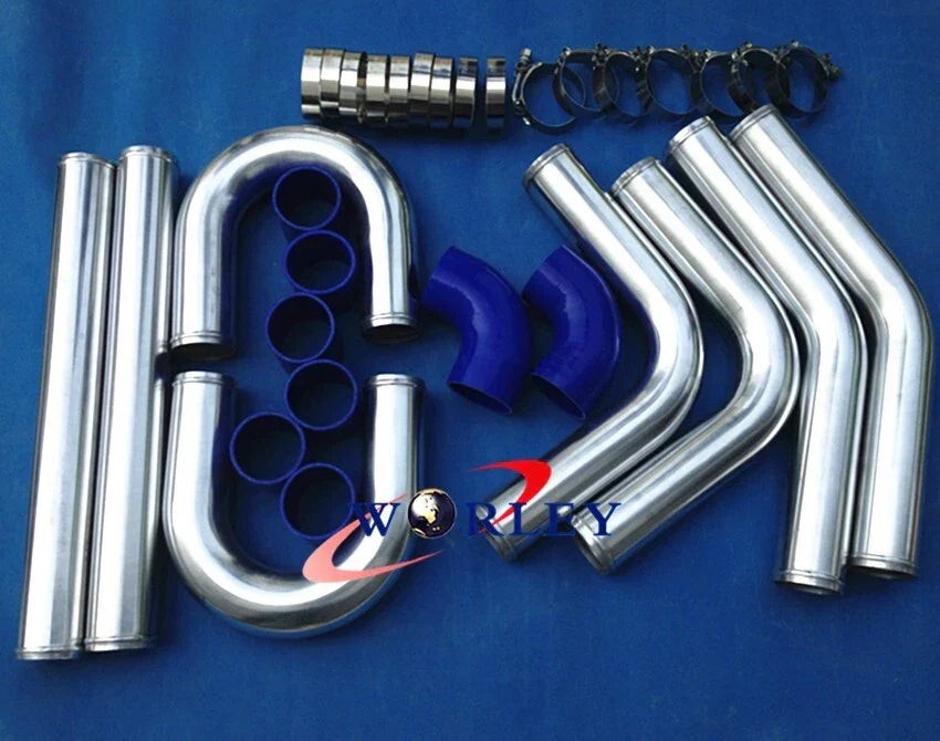 2.25" Aluminum Universal Intercooler Turbo Piping Kit + Blue Hoses for Cars
