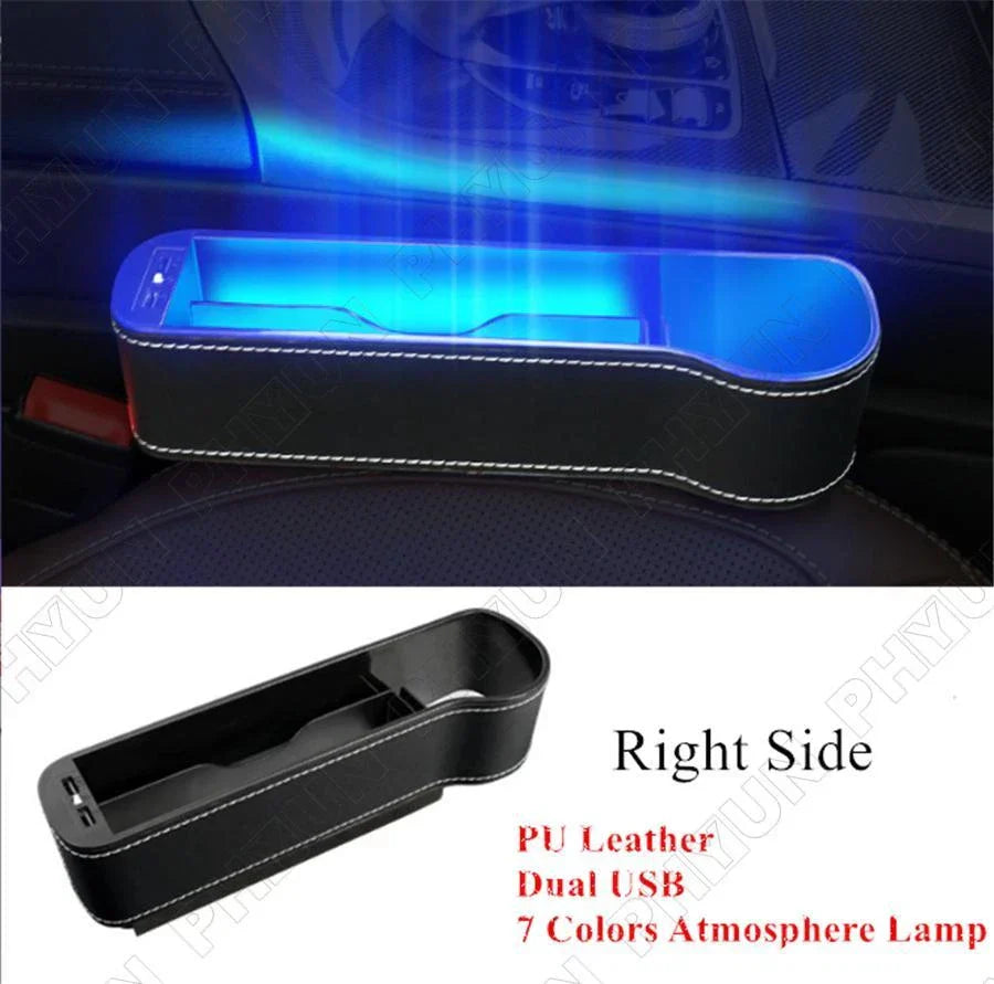 Right Side Car Seat Crevice Gap Storage Box Cup Holder Dual USB Charger