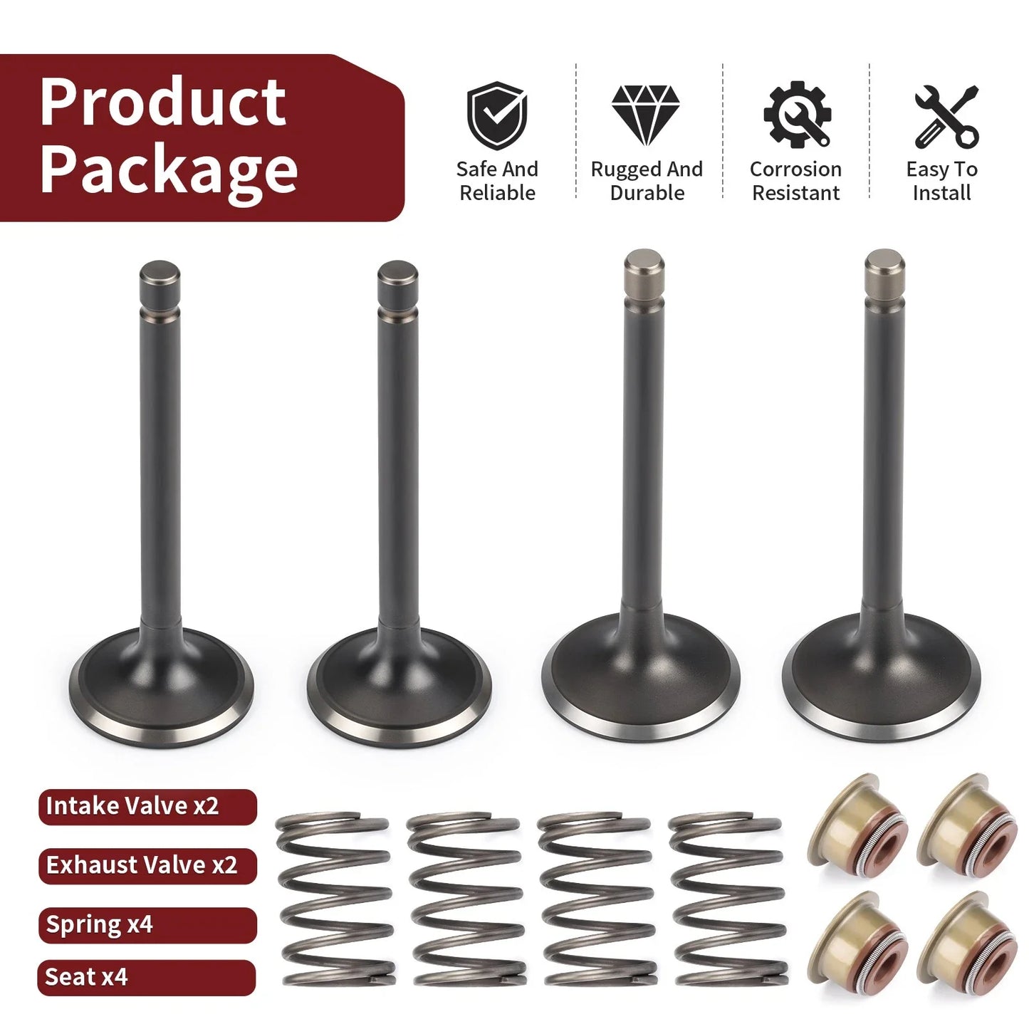 Intake & Exhaust Valve Set with Seals for EZGO Gas 4 Stroke 295cc 350cc (1996–2026)