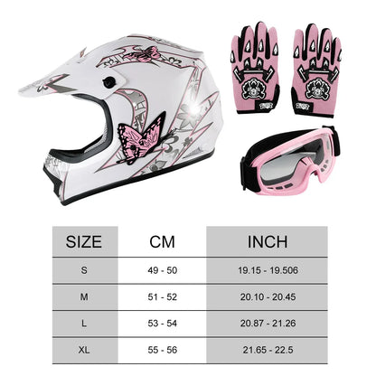 Youth Pink Butterfly Dirt Bike ATV Motocross Helmet Goggles Gloves S-XL