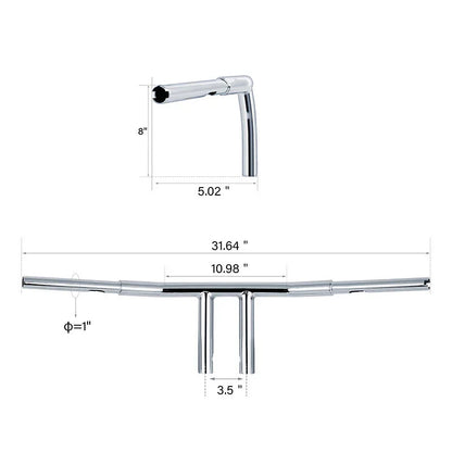 1-1/4" Fat 8" Rise T-Bar Handlebar for Harley Road King (2003-2013)