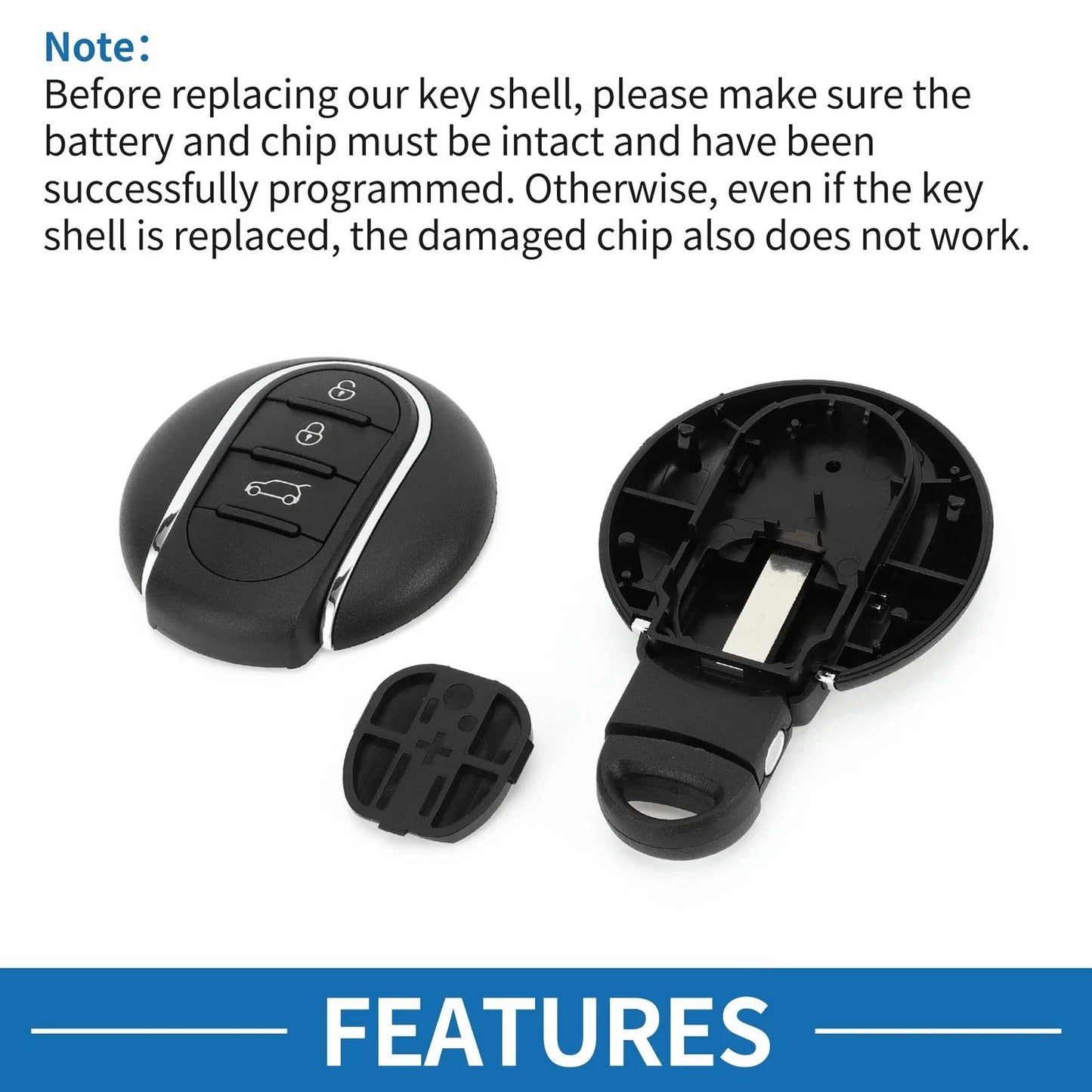 3 Buttons Keyless Entry Remote Fob Case for BMW Mini Cooper (2015 - 2017)