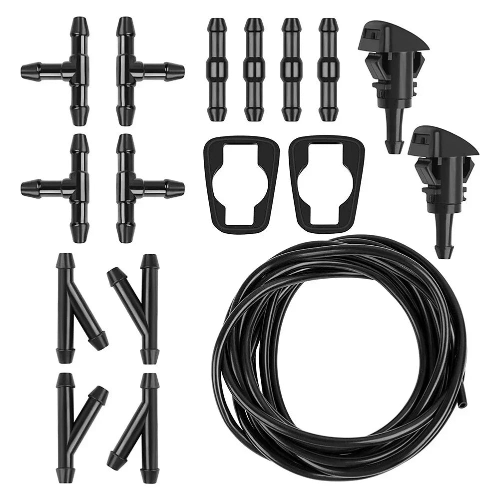 Windscreen Washer 5M Black Hose Connectors Nozzle Pump for Vehicle