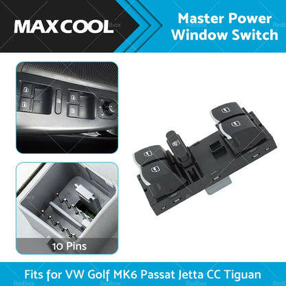 Master Power Window Switch for VW Golf MK6, Passat, Jetta, CC, Tiguan (2010-2014)