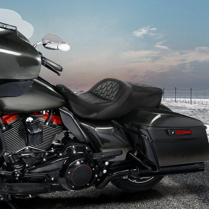 Driver Passenger Seat for Harley Touring Road Street Glide (2009-2023) Black Green
