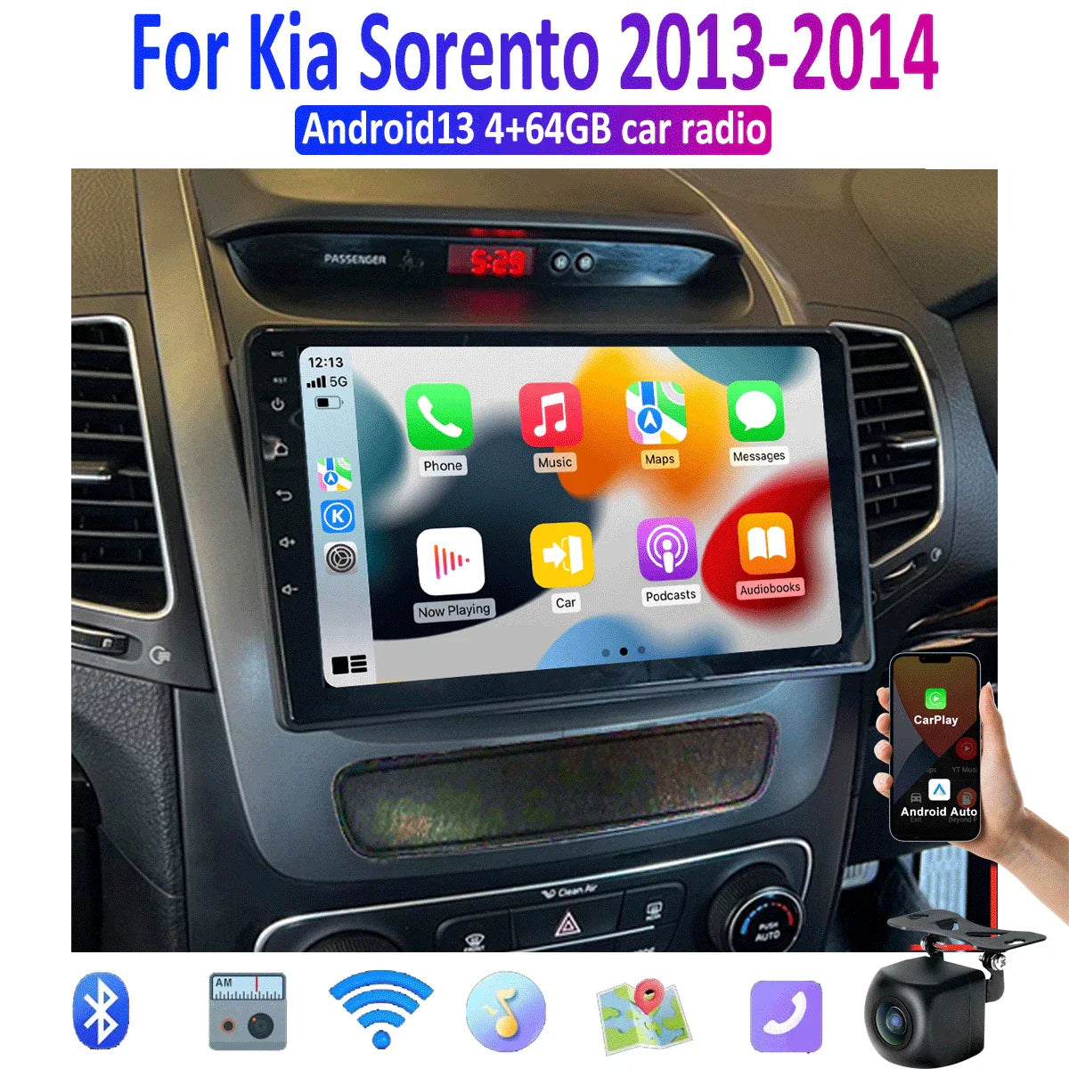 9'' Wireless CarPlay Android Auto Head Unit for Kia Sorento (2013-2014)