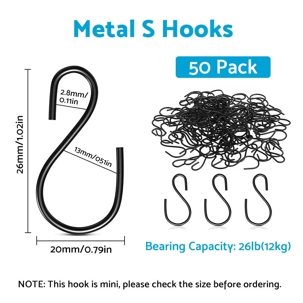 Small Metal S Shaped Hooks for Hanging Plants - Black