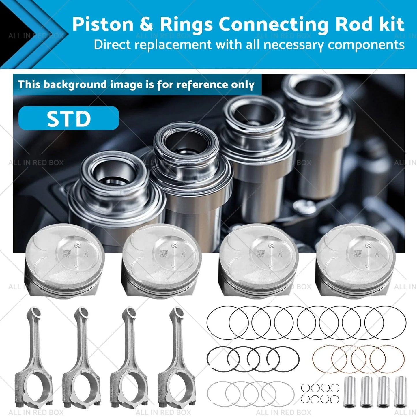 4 x Piston & Rings Connecting Rod Kit for Kia Soul Forte Koup 2.0L (14-18)