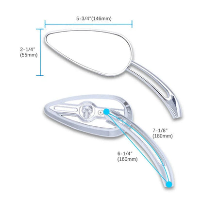 Skull Chrome Motorcycle Mirrors for Harley Davidson Road King, Street Glide, Dyna