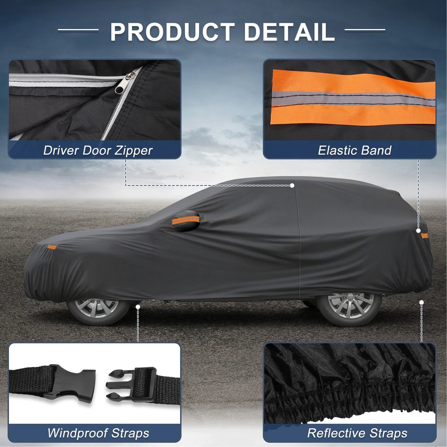 210D-PU Waterproof Car Cover with Driver Door Zipper for BMW X5