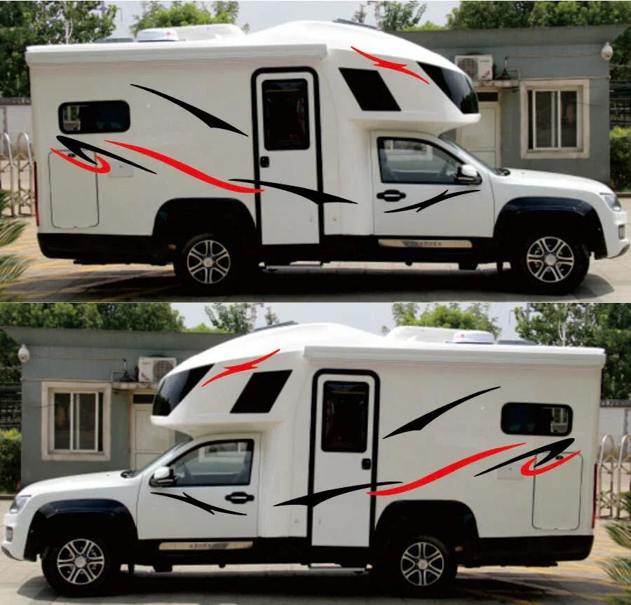 Black Red Stripes Vinyl Decals Stickers Pair for Caravan Trailer Camper