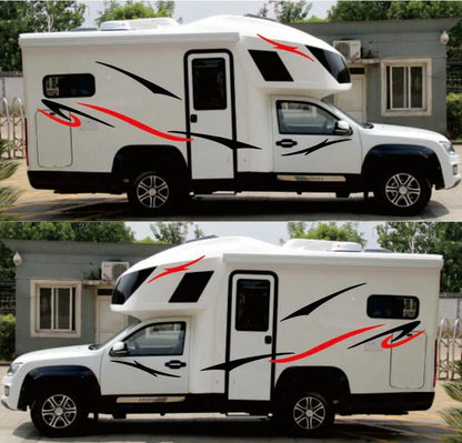 Black Red Stripes Vinyl Decals Stickers Pair for Caravan Trailer Camper