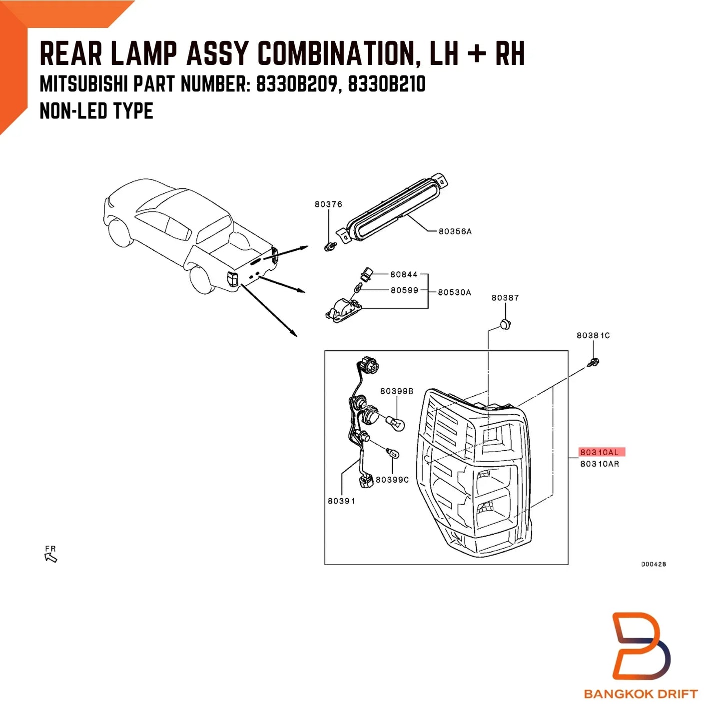 LH RH Tail Lamp Rear Light for Mitsubishi Triton L200 MR (2019-2023)