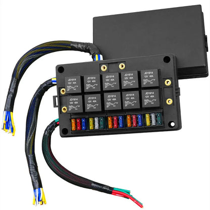 10 x 5-Pin 40A Relay & 15 Fuses Pre-Wired Fuse Relay Box for Car RV Truck Boat
