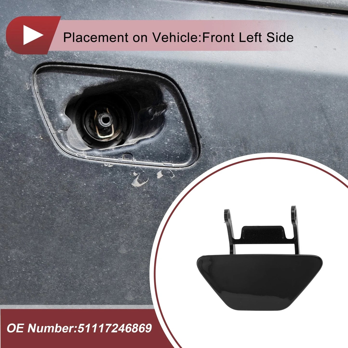 Bumper Headlight Washer Nozzle Cover Cap for BMW 528i (2012-2013) Black