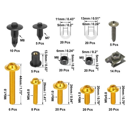 195pcs Motorcycle Fairing Bolts Gold Tone for Suzuki Kawasaki BMW