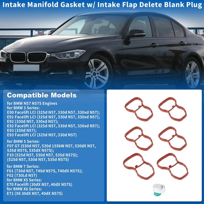 Intake Manifold Gasket with Intake Flap Delete Blank Plug for BMW