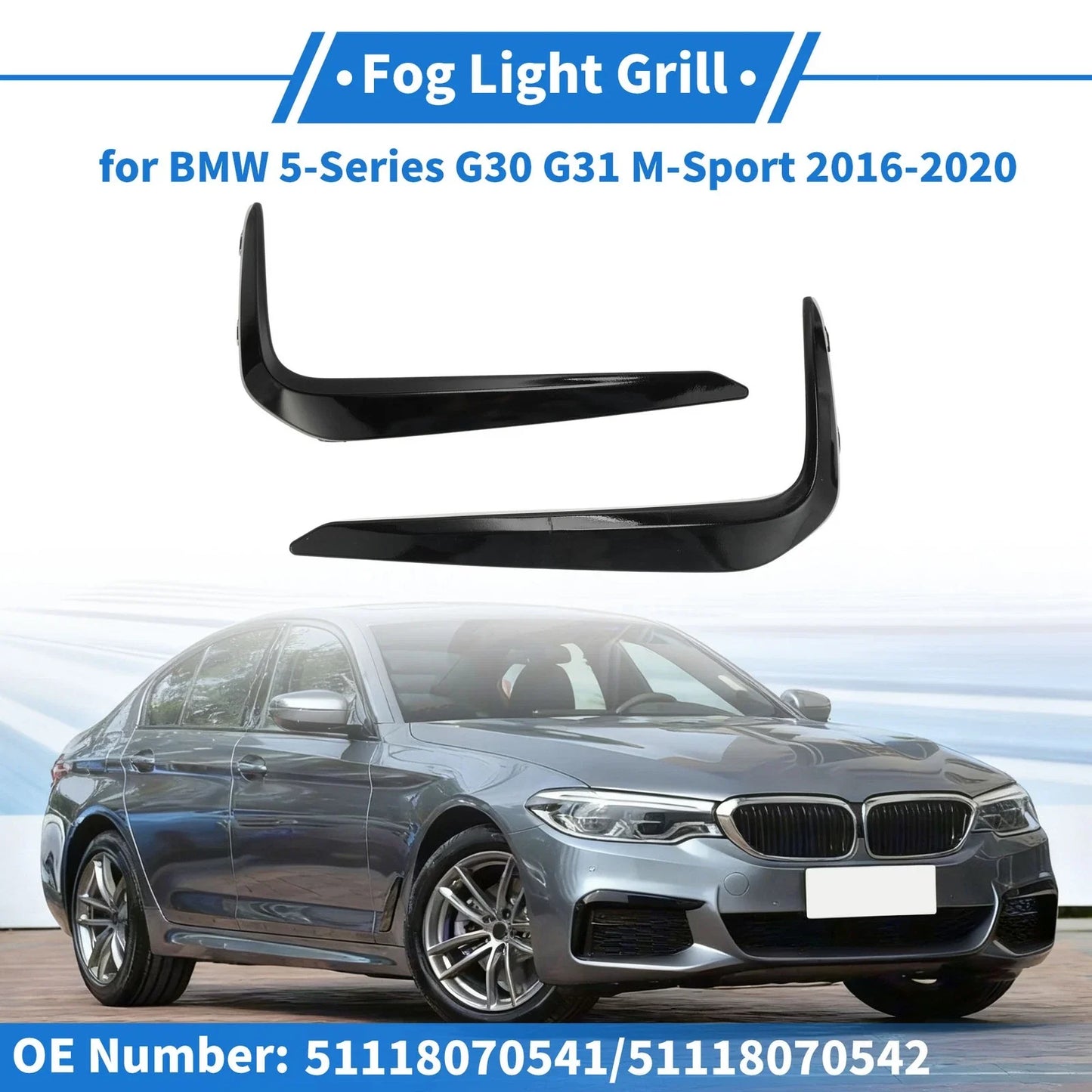 Front Left/Right Bumper Fog Light Covers for BMW 5-Series