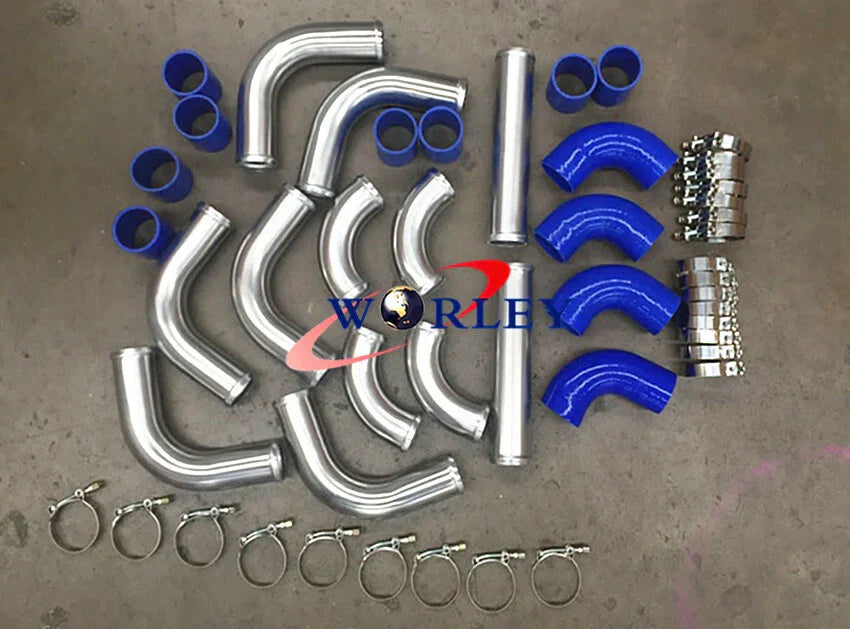 600x300x76mm Front Mount Intercooler + 3" Piping + Black Hoses for Car Model