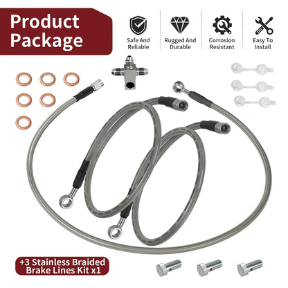 3x Stainless Braided Brake Lines for Arctic Cat DVX 400 (2004–2004)
