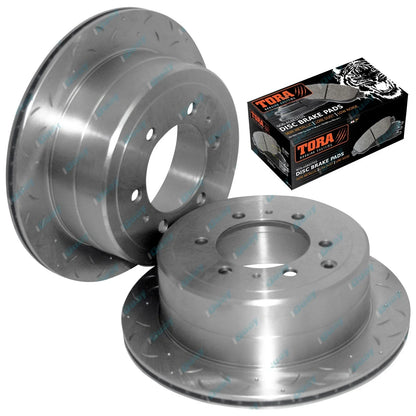 Rear Drilled Slotted Rotors + Brake Pads for Landcruiser 80 Series 1990~8/1992