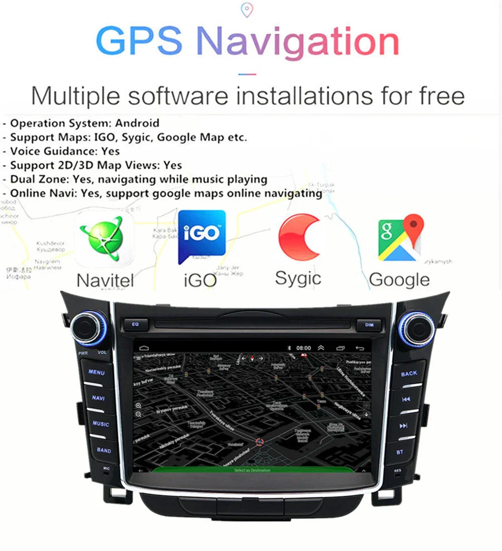 7" Stereo Radio GPS Navi Head Unit for Hyundai I30 Elantra GT (2011-2017)