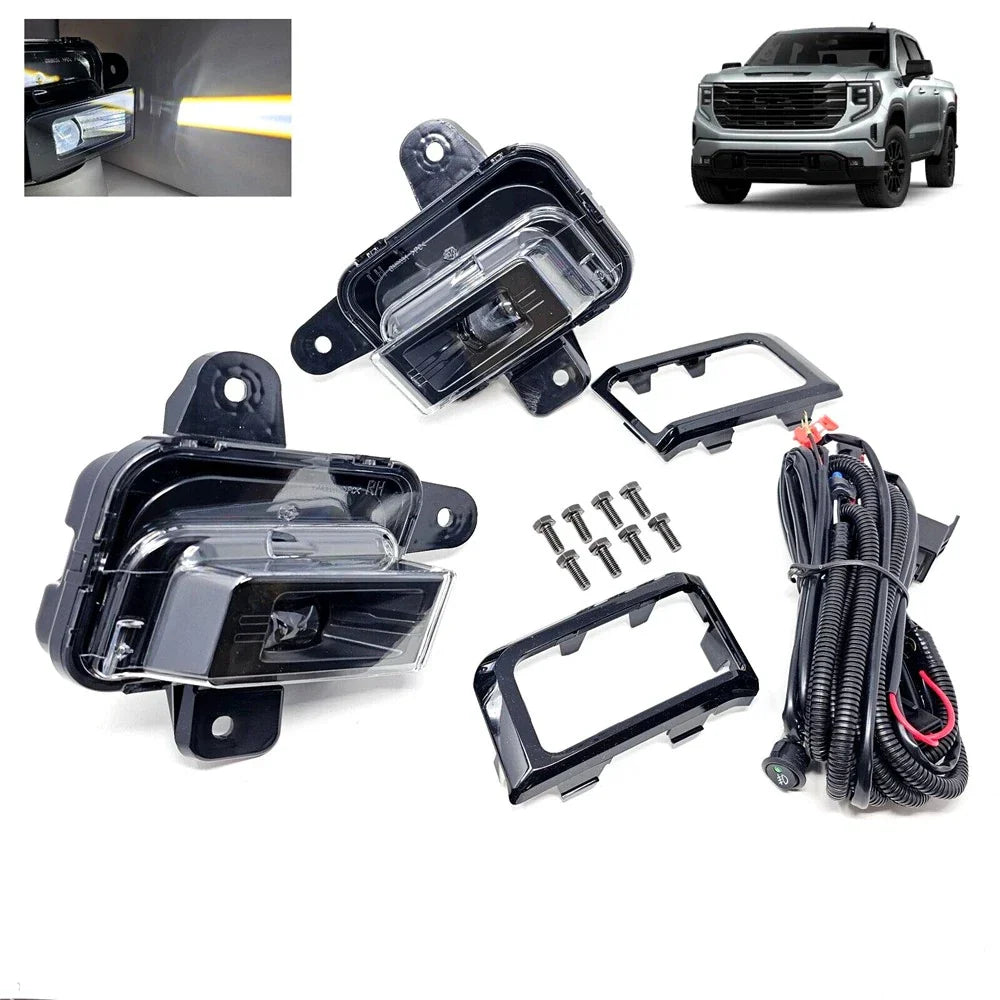 LED Fog Light Set for 22-24 GMC Sierra 1500 6000K Switch Wire Bezel